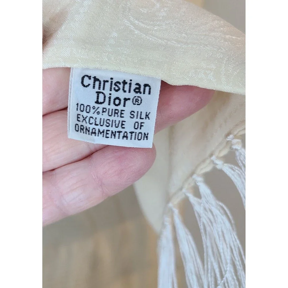 Christian Dior Jacquard Pure Silk Paisley Motif Fringe Womens VTG Scarf 70's 80s